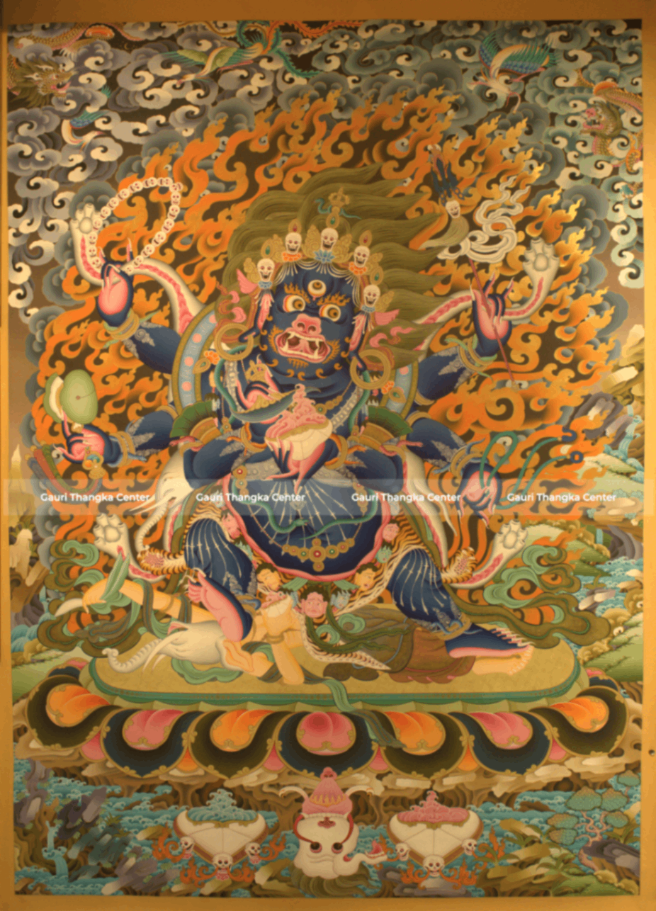 Six-Armed Mahakala – 24K Gold Detailed Thangka