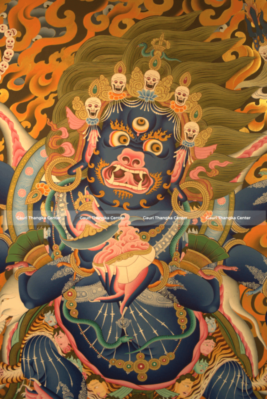 Six-Armed Mahakala – 24K Gold Detailed Thangka - Image 2