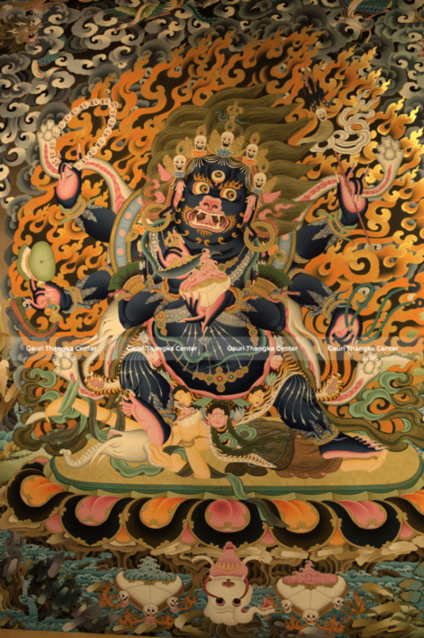 Six-Armed Mahakala – 24K Gold Detailed Thangka - Image 3