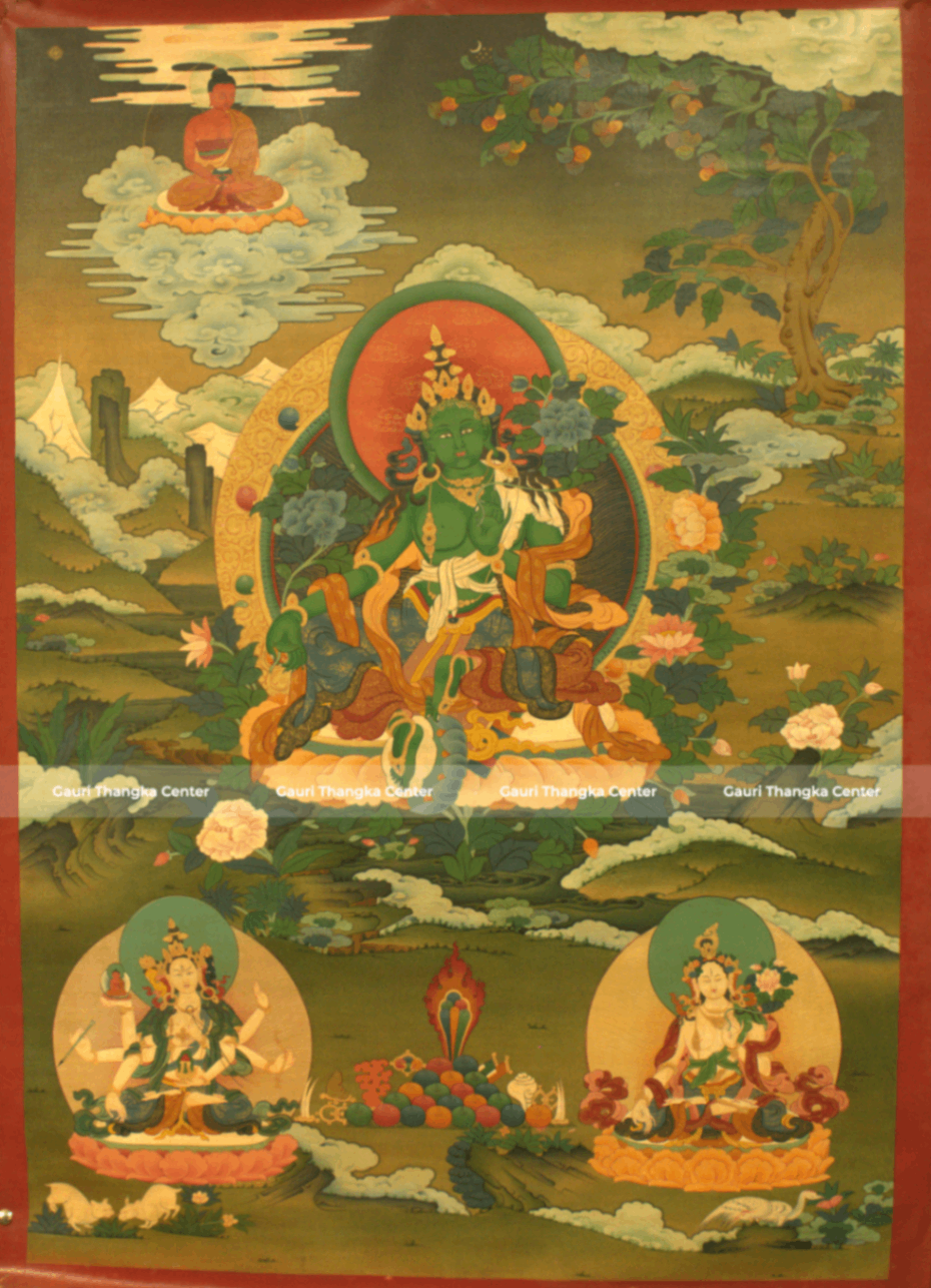 Green Tara – 24K Gold Detailed Thangka