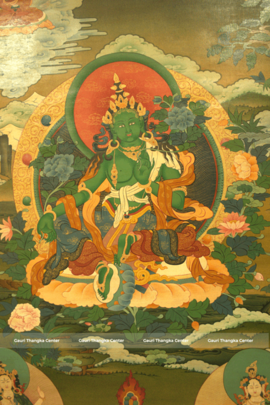 Green Tara – 24K Gold Detailed Thangka - Image 2