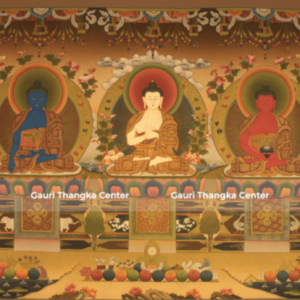Panchabuddha (Five Dhyani Buddhas) – 24K Gold Detailed Thangka