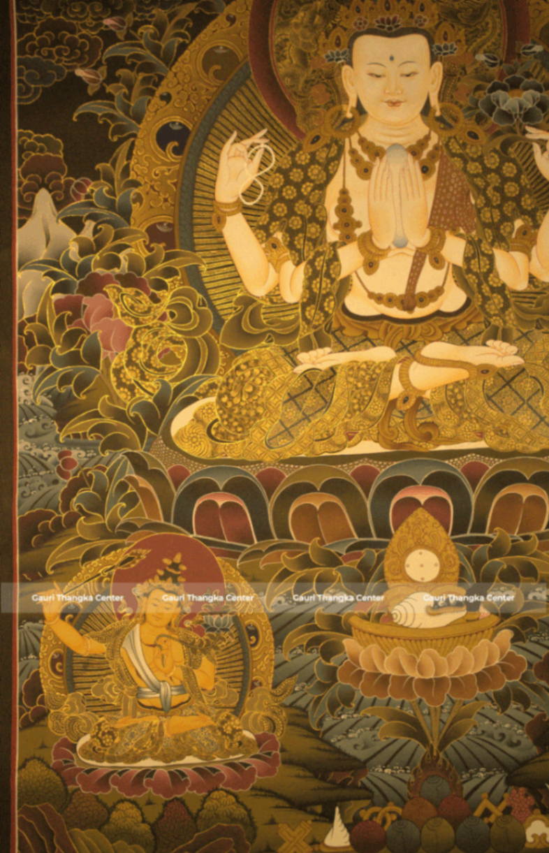 Chenrezig – 24K Gold Detailed Thangka - Image 5