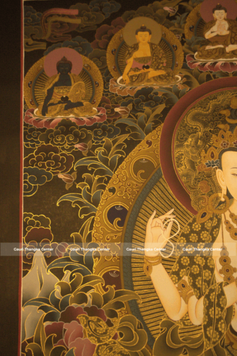 Chenrezig – 24K Gold Detailed Thangka - Image 3