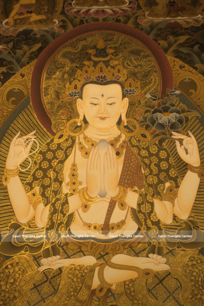 Chenrezig – 24K Gold Detailed Thangka - Image 2