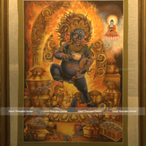 Newari Black Jambhala – 24K Gold Wealth Deity Thangka