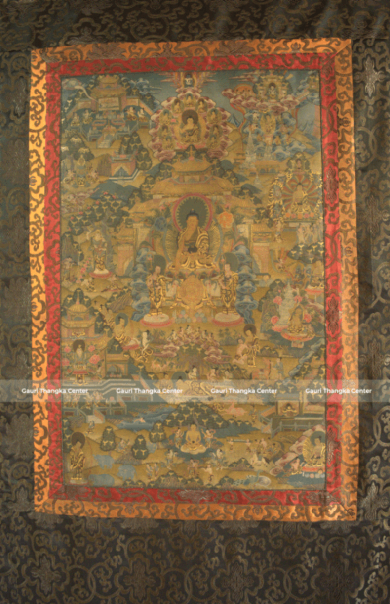 Life of Buddha – 24K Gold Detailed Brocade Thangka (Antique Style) - Image 2