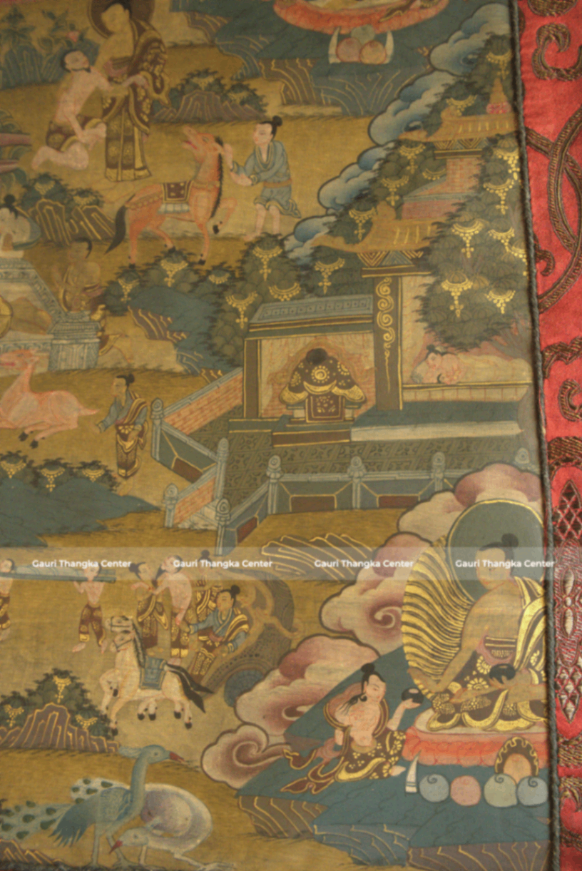 Life of Buddha – 24K Gold Detailed Brocade Thangka (Antique Style) - Image 4