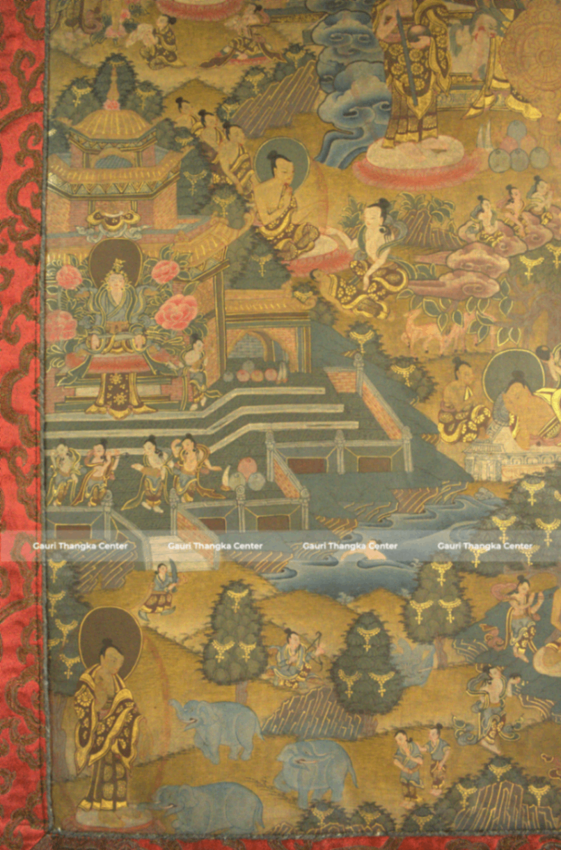 Life of Buddha – 24K Gold Detailed Brocade Thangka (Antique Style) - Image 3