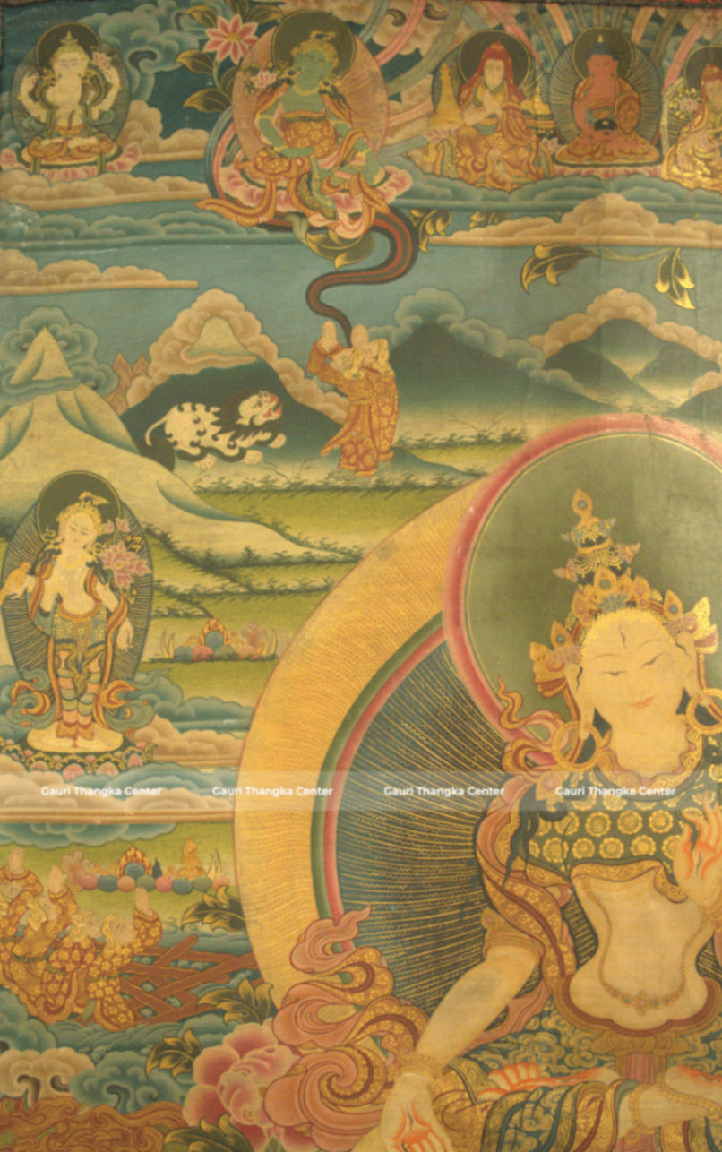 White Tara – 24K Gold Detailed Brocade Thangka (Antique Style) - Image 7