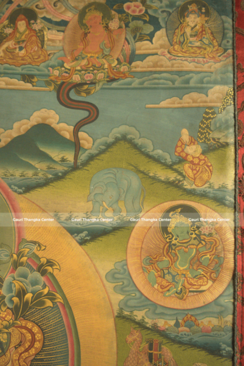 White Tara – 24K Gold Detailed Brocade Thangka (Antique Style) - Image 5
