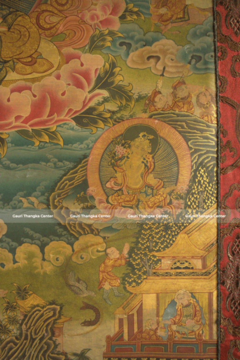 White Tara – 24K Gold Detailed Brocade Thangka (Antique Style) - Image 4