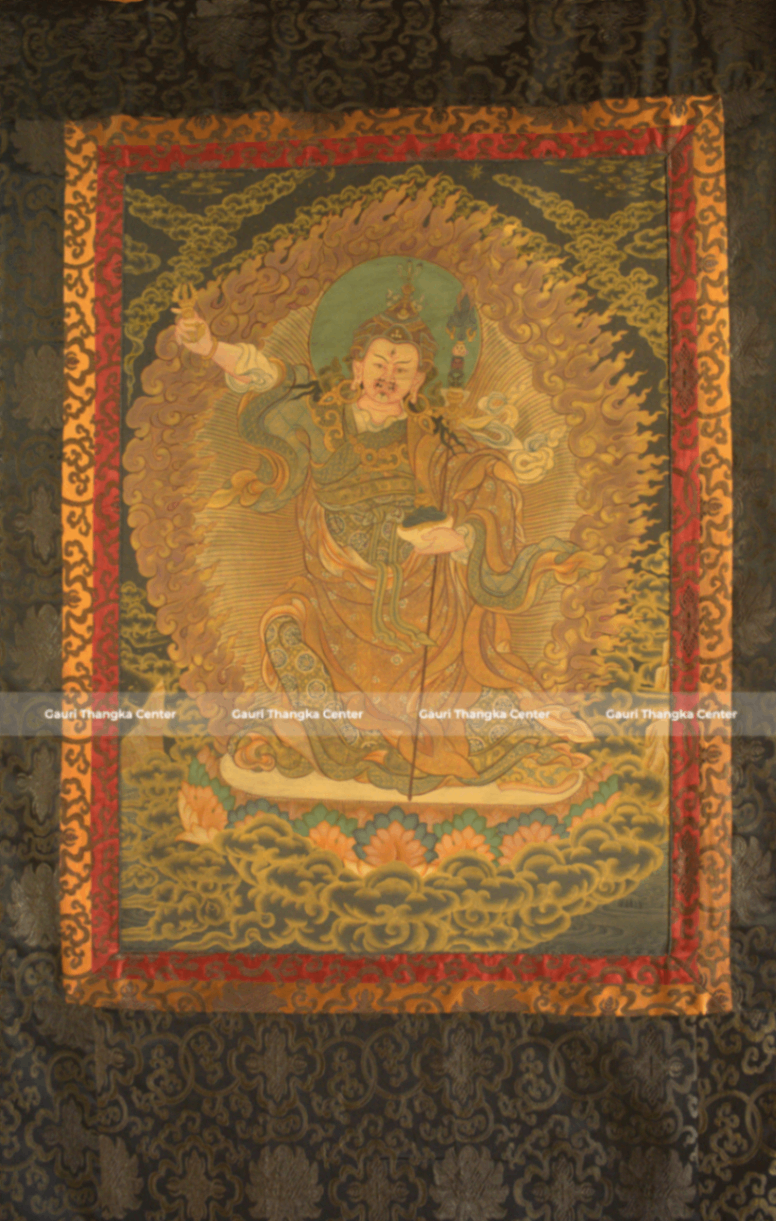 Guru Rinpoche – 24K Gold Detailed Brocade Thangka (Antique Style) - Image 3
