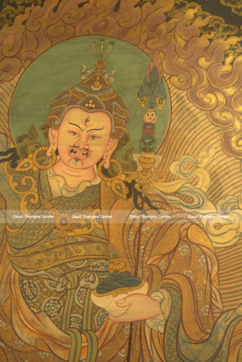 Guru Rinpoche – 24K Gold Detailed Brocade Thangka (Antique Style) - Image 2