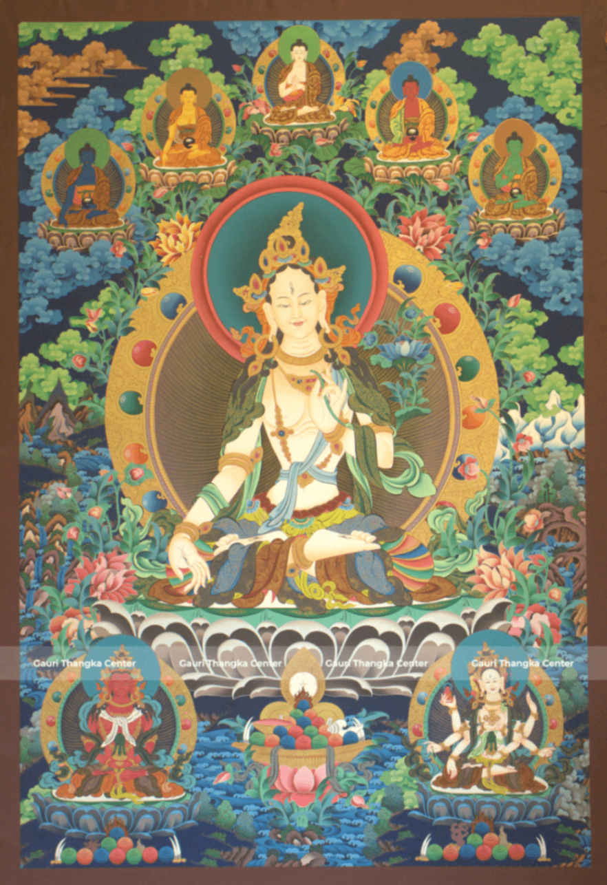 White Tara – 24K Gold Detailed Thangka (Masterpiece, Traditional Tibetan Style) - Image 2