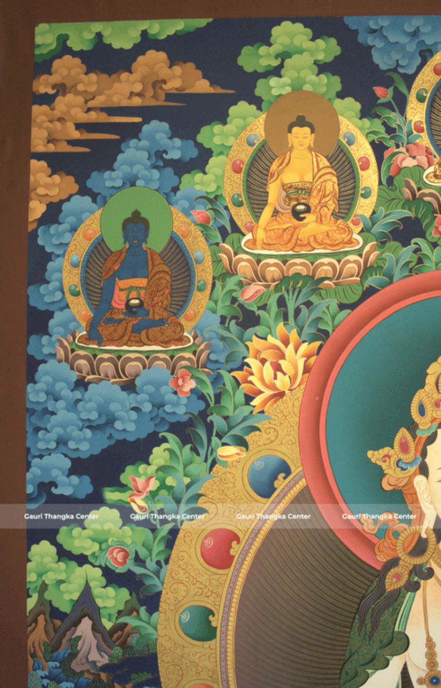 White Tara – 24K Gold Detailed Thangka (Masterpiece, Traditional Tibetan Style) - Image 7