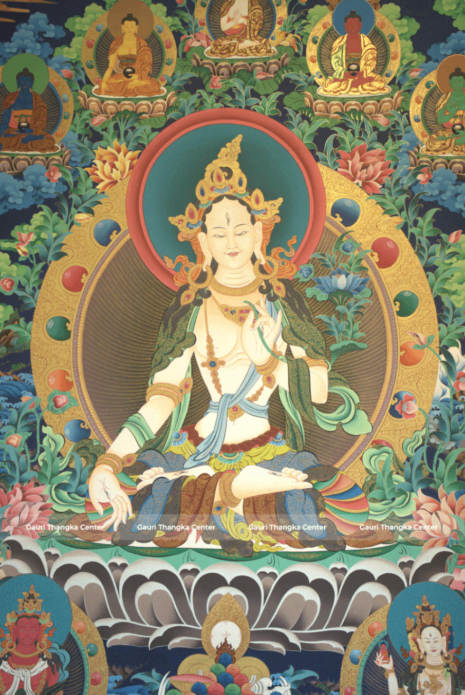 White Tara – 24K Gold Detailed Thangka (Masterpiece, Traditional Tibetan Style) - Image 3