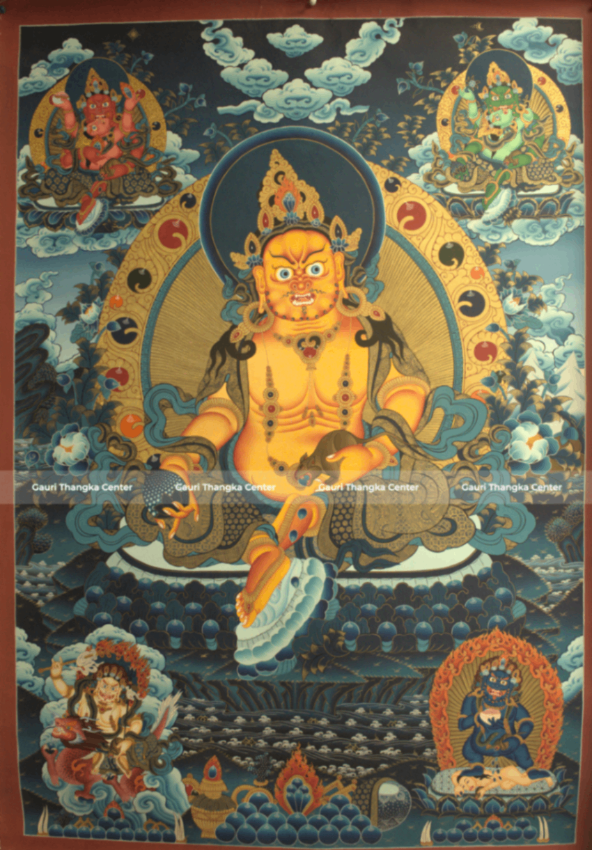 Five (Pancha) Jambhala – 24K Gold Detailed Thangka (Masterpiece, Traditional Tibetan Style)