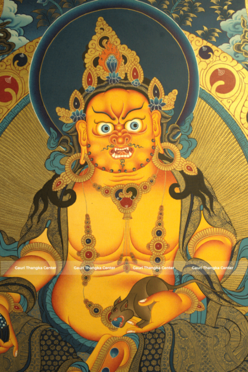 Five (Pancha) Jambhala – 24K Gold Detailed Thangka (Masterpiece, Traditional Tibetan Style) - Image 2