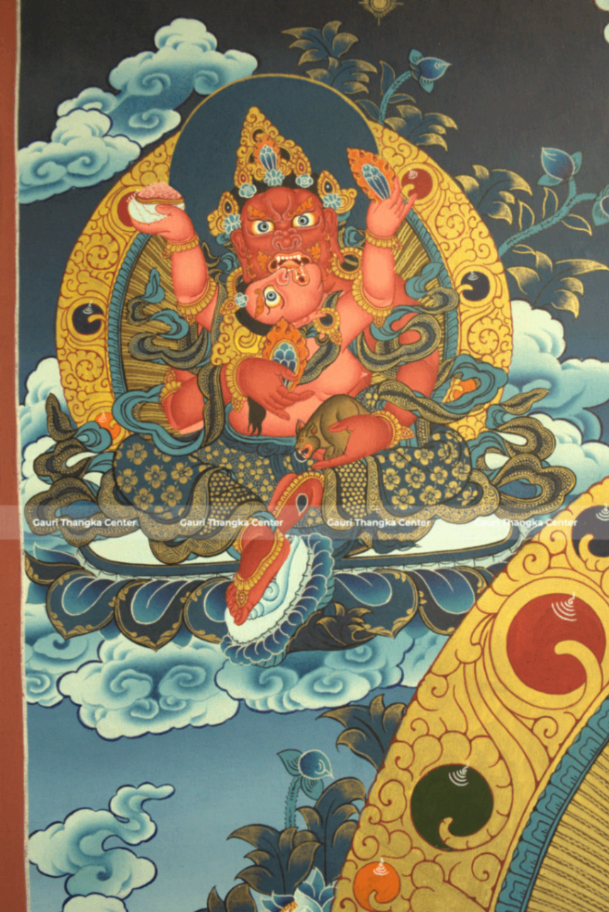 Five (Pancha) Jambhala – 24K Gold Detailed Thangka (Masterpiece, Traditional Tibetan Style) - Image 6