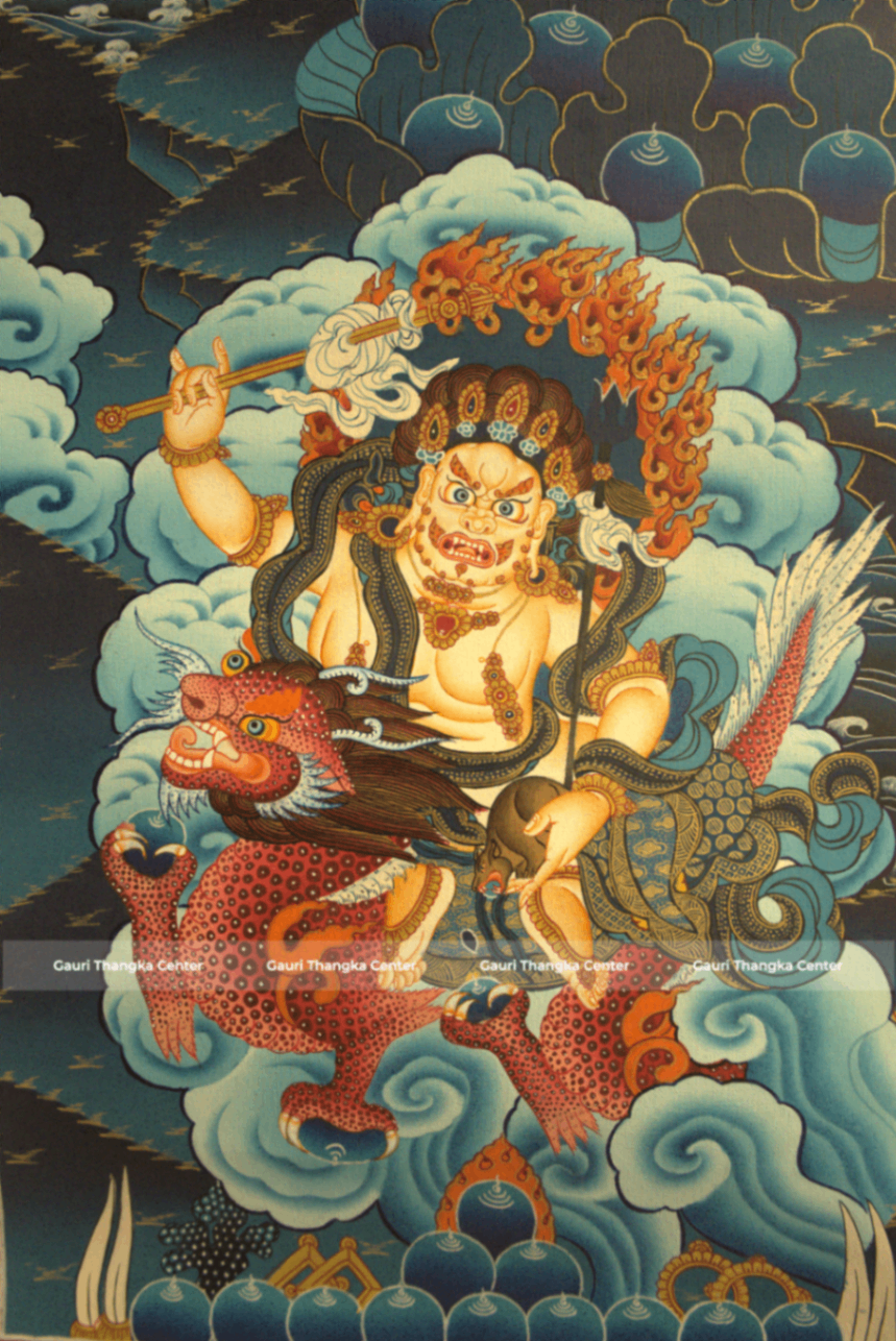 Five (Pancha) Jambhala – 24K Gold Detailed Thangka (Masterpiece, Traditional Tibetan Style) - Image 5