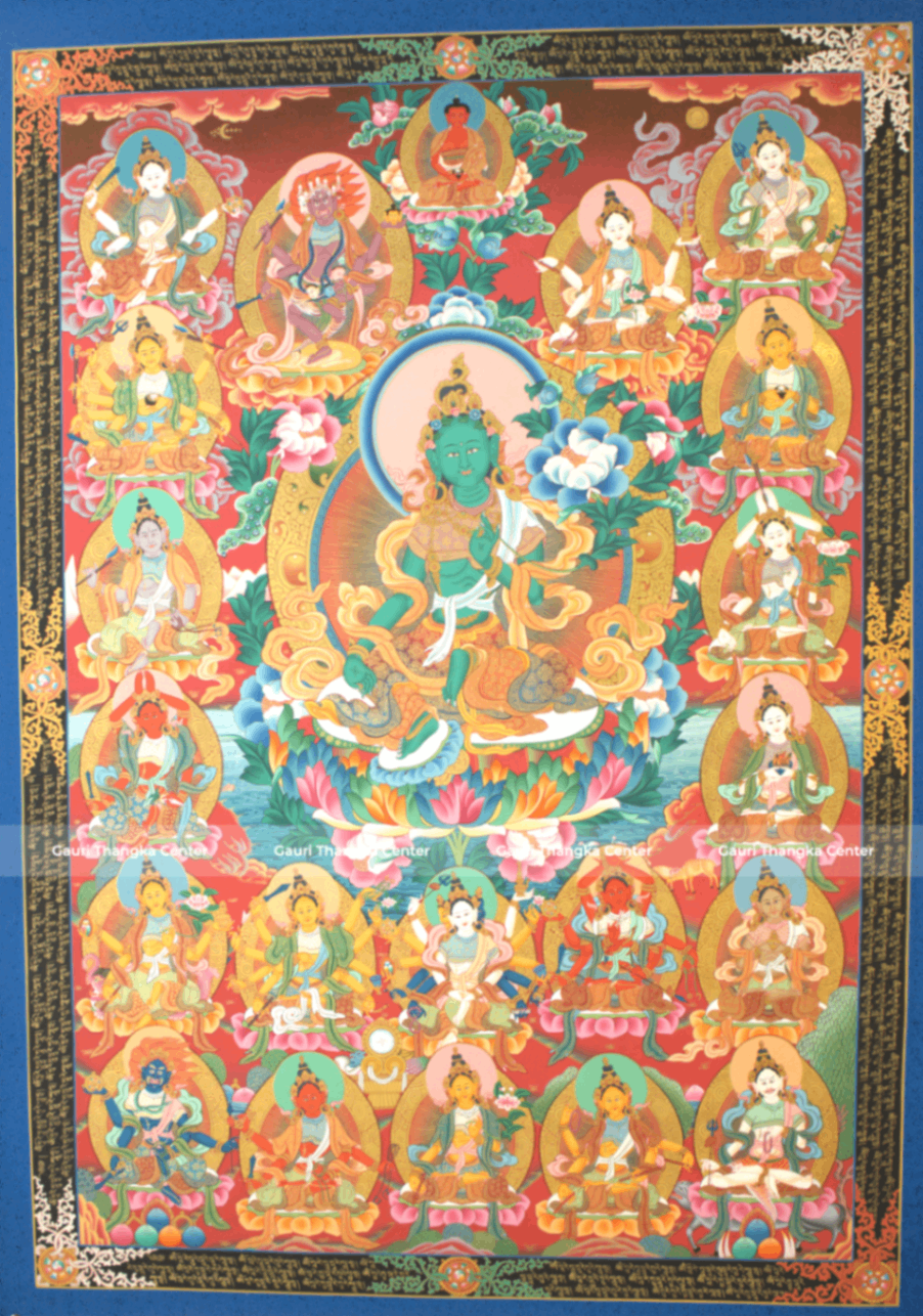 21 Tara – 24K Gold Detailed Thangka