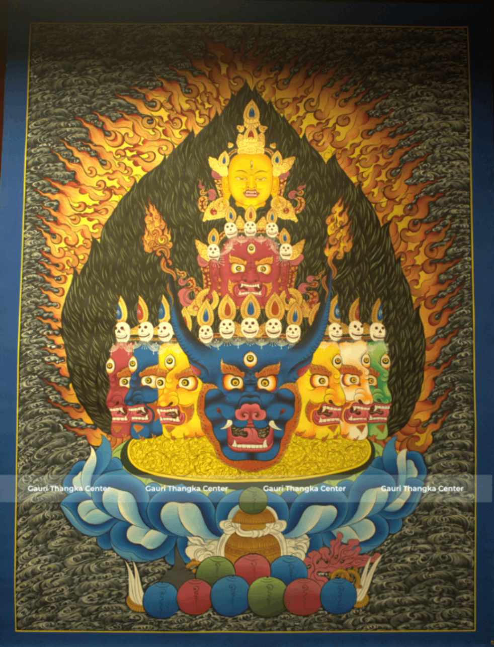 Yamantaka Head Thangka – Traditional Wrathful Deity Artwork