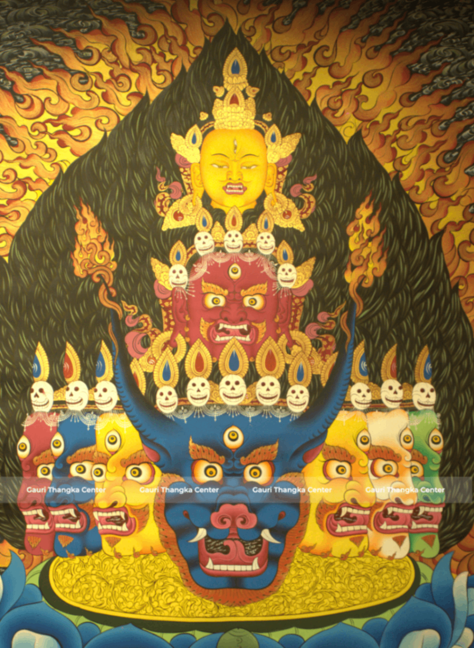 Yamantaka Head Thangka – Traditional Wrathful Deity Artwork - Image 2