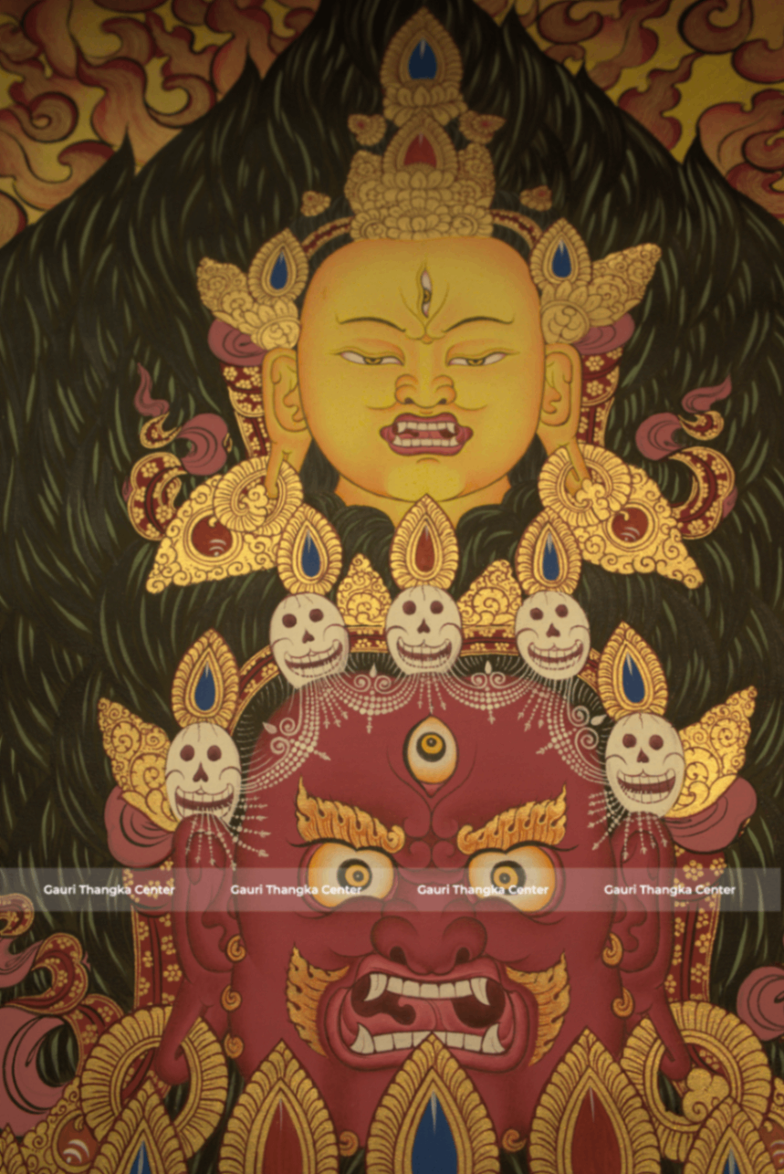 Yamantaka Head Thangka – Traditional Wrathful Deity Artwork - Image 4