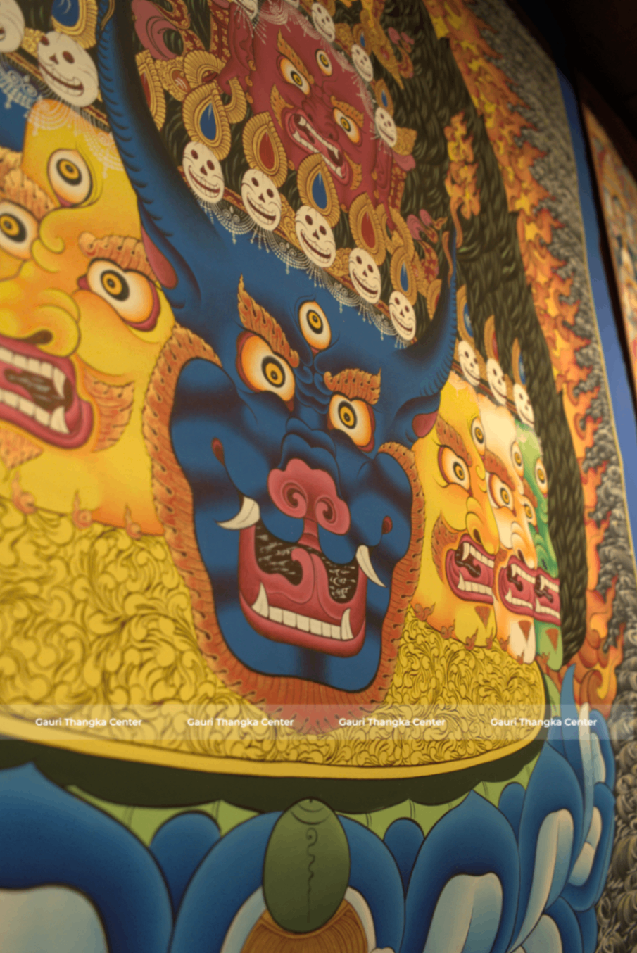 Yamantaka Head Thangka – Traditional Wrathful Deity Artwork - Image 3