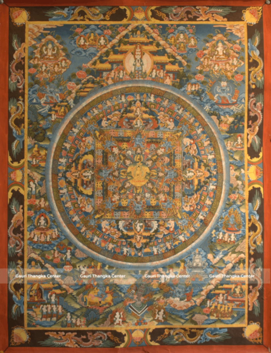 Sacred Mandala Thangka with 24K Gold Detailing