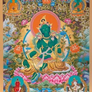 Green Tara – 24K Gold Detailed Thangka