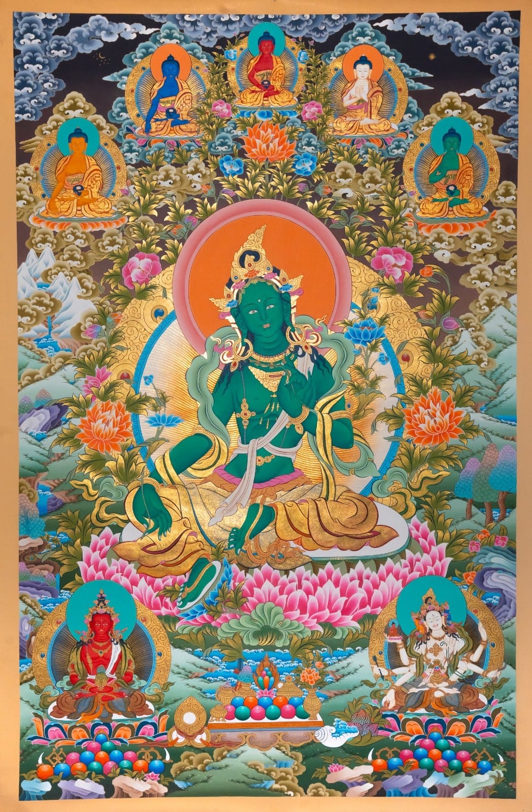 Green Tara – 24K Gold Detailed Thangka