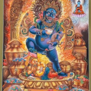 Newari Black Jambhala – 24K Gold Wealth Deity Thangka