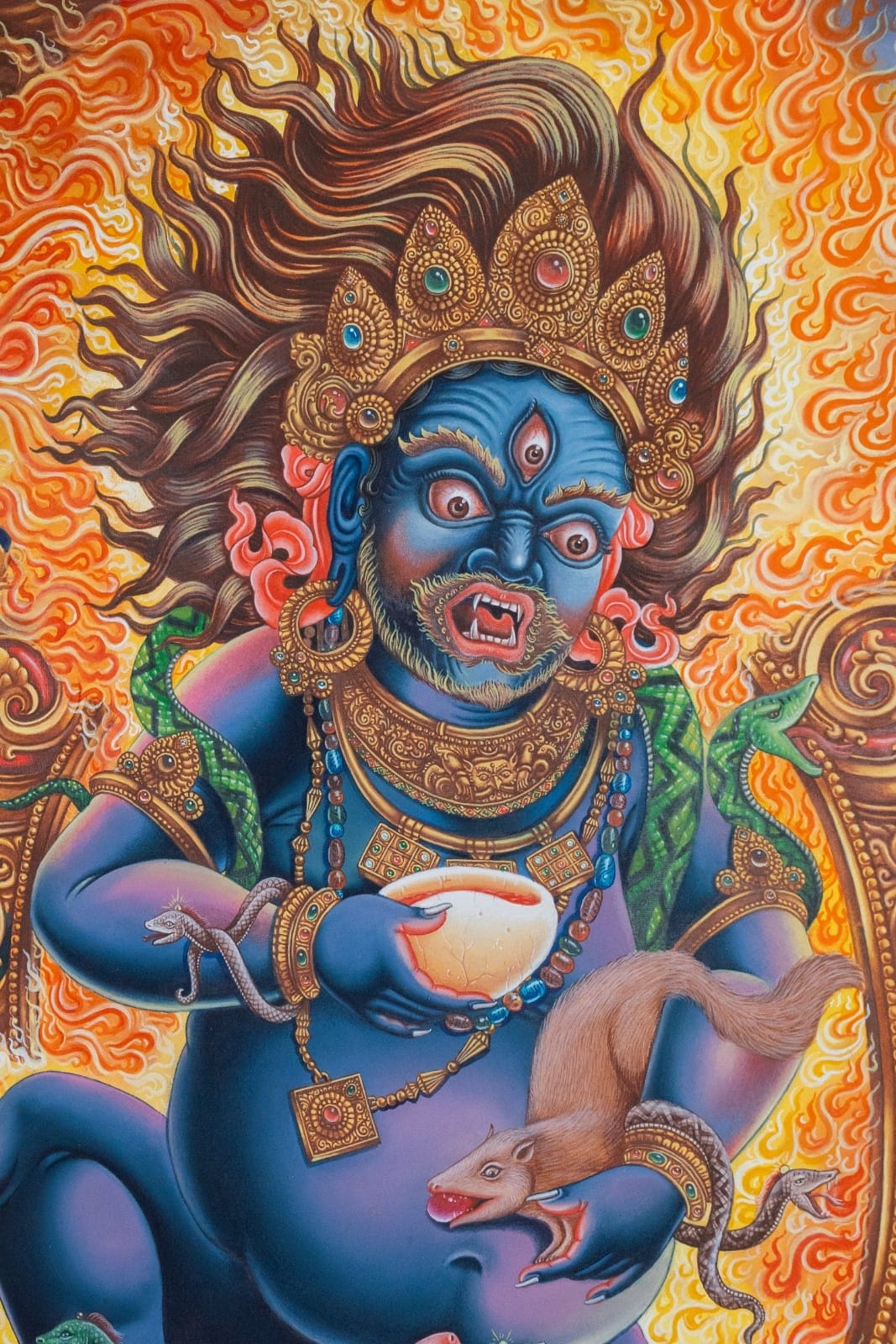 Newari Black Jambhala – 24K Gold Wealth Deity Thangka - Image 2