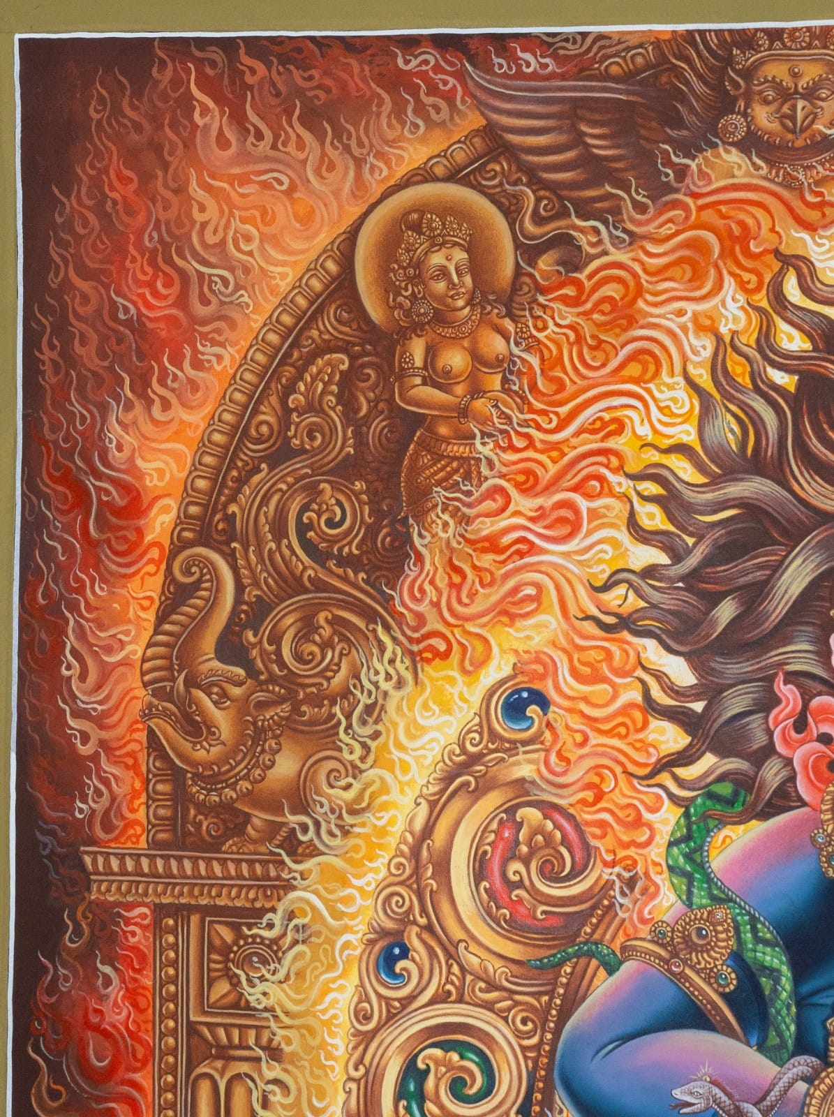 Newari Black Jambhala – 24K Gold Wealth Deity Thangka - Image 3