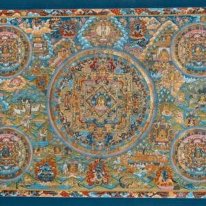 Life of Buddha | Five (Pancha) Mandala – 24K Gold Detailed Thangka ( Traditional Tibetan Style)