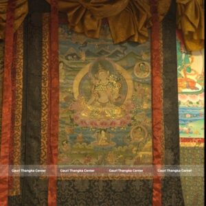 White Tara – 24K Gold Detailed Brocade Thangka (Antique Style)