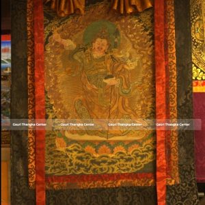 Guru Rinpoche – 24K Gold Detailed Brocade Thangka (Antique Style)