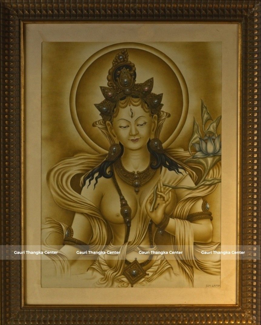 White Tara Thangka – Newari Style Natural Tone Artwork - Image 2