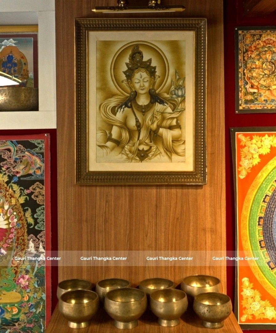 White Tara Thangka – Newari Style Natural Tone Artwork