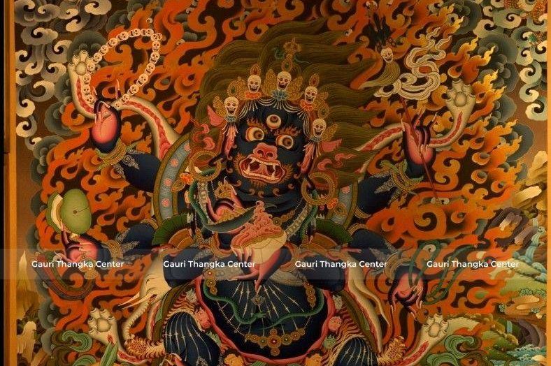 Six-Armed Mahakala – 24K Gold Detailed Thangka