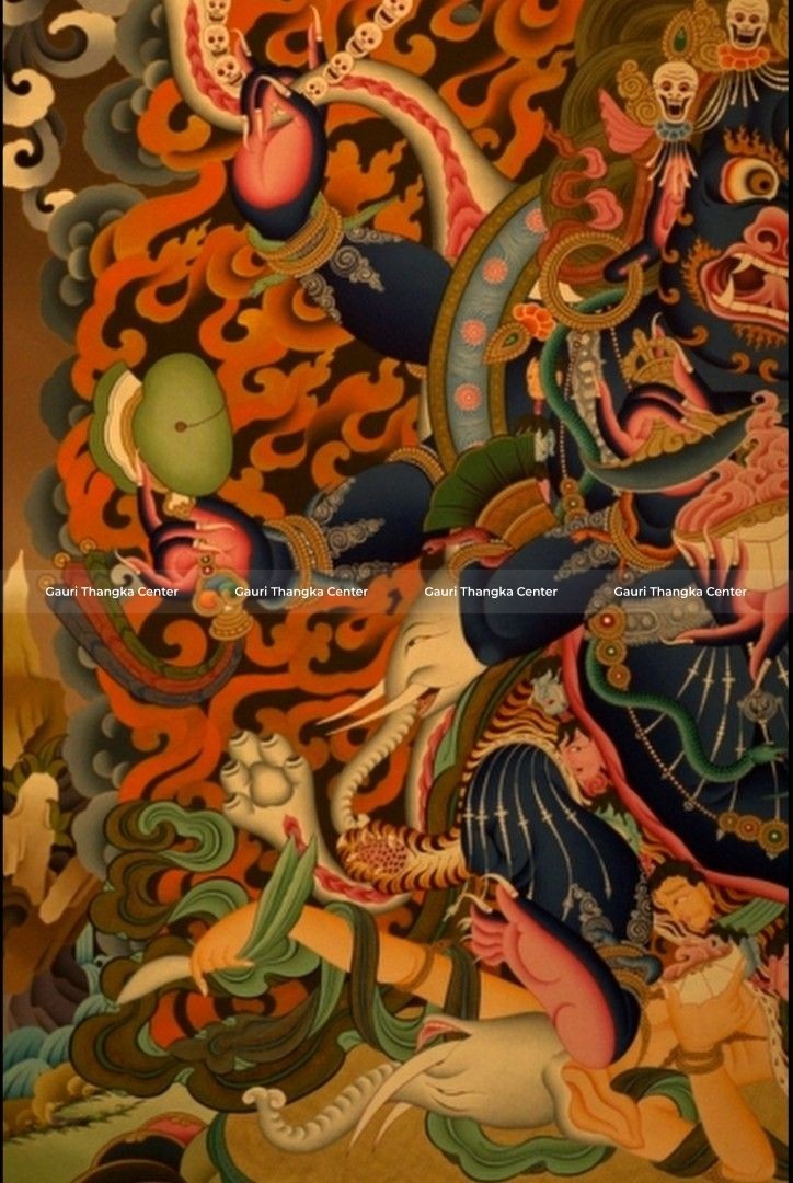 Six-Armed Mahakala – 24K Gold Detailed Thangka - Image 2