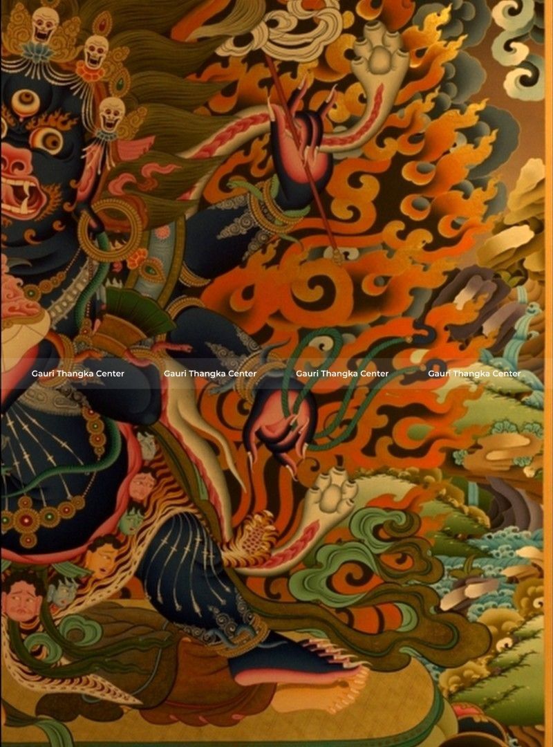 Six-Armed Mahakala – 24K Gold Detailed Thangka - Image 5