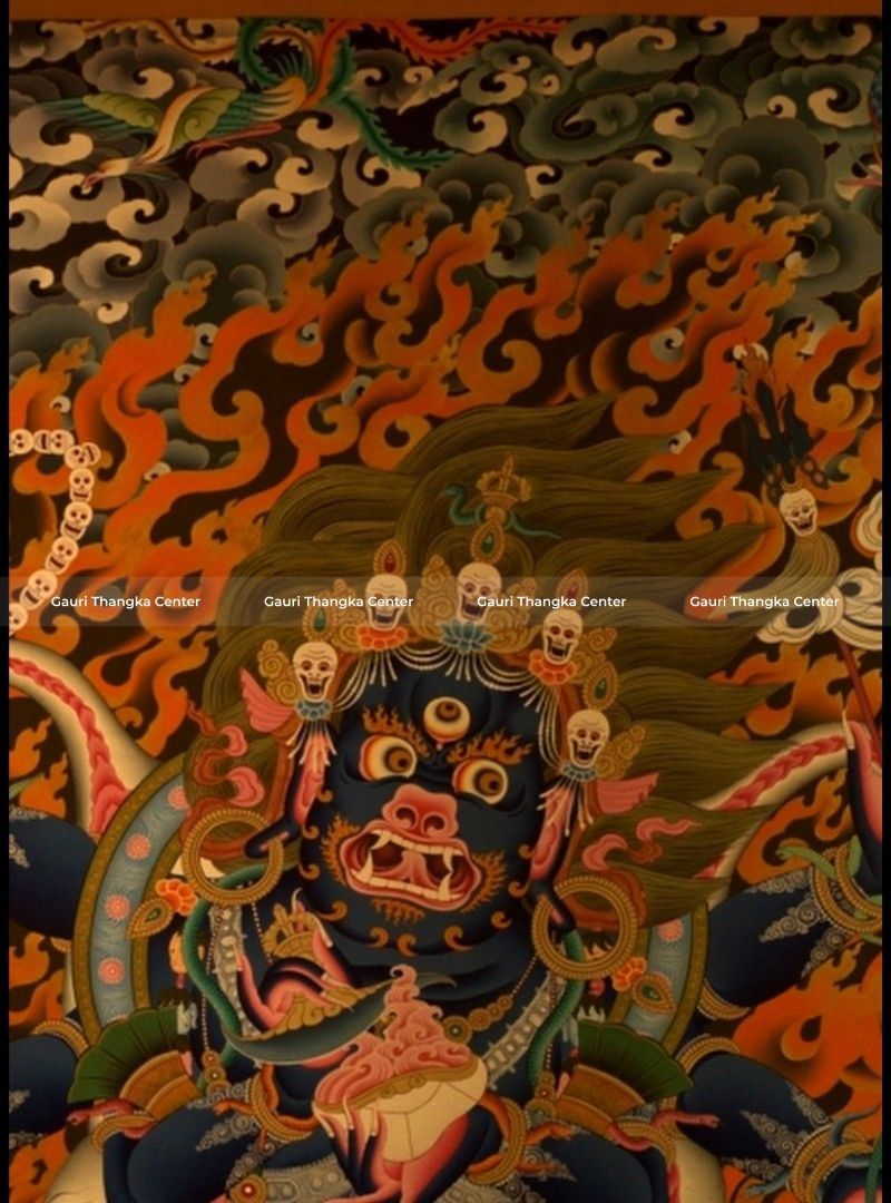 Six-Armed Mahakala – 24K Gold Detailed Thangka - Image 4