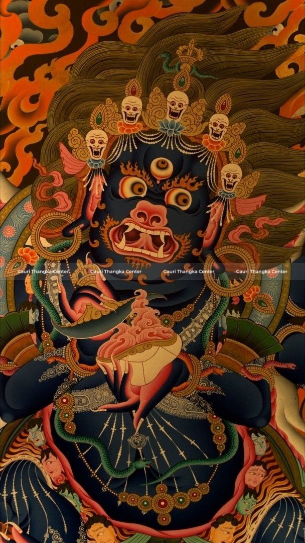 Six-Armed Mahakala – 24K Gold Detailed Thangka - Image 3