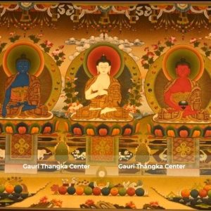 Panchabuddha (Five Dhyani Buddhas) – 24K Gold Detailed Thangka