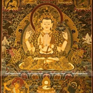 Chenrezig – 24K Gold Detailed Thangka