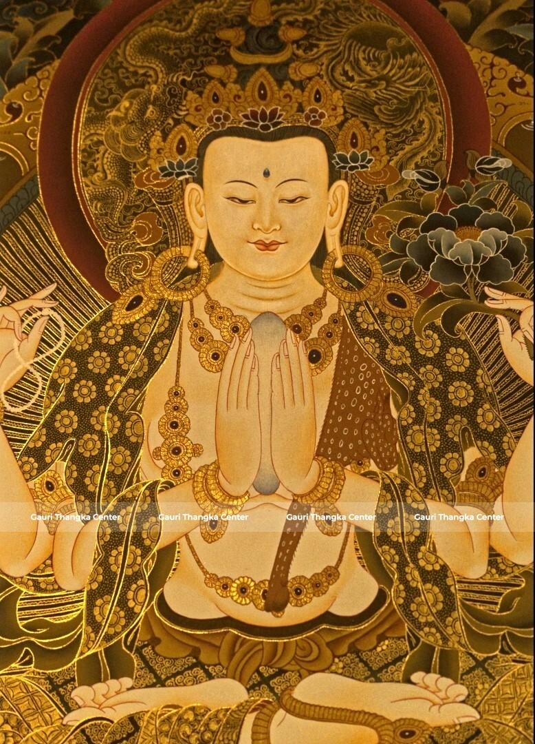 Chenrezig – 24K Gold Detailed Thangka - Image 2