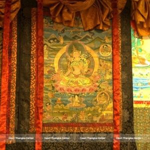 White Tara – 24K Gold Detailed Brocade Thangka (Antique Style)
